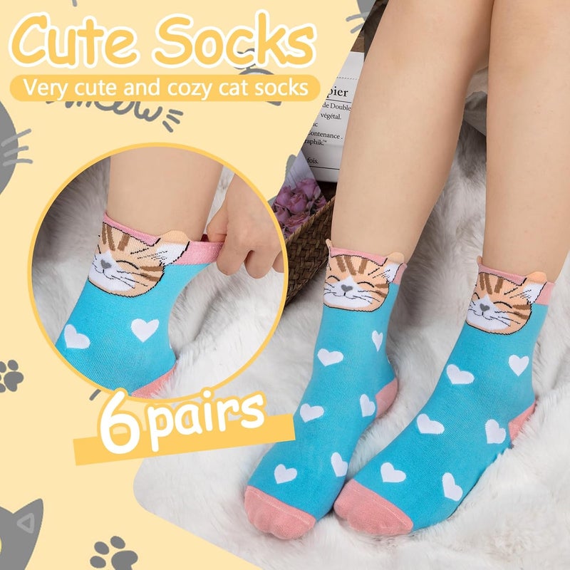 Socksfad Store 5-6 Pairs Women's Cute Cat Socks Gifts, Funny Novelty Animal Print Crew Cotton Socks Christmas Gifts for Women Girls - Image 4